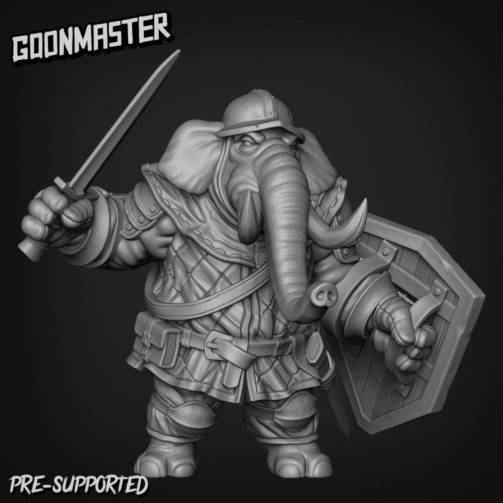 Elephant Folk Fighter Miniature | C - Tabletop RPG & D&D miniature. Perfect for wargaming & collectors