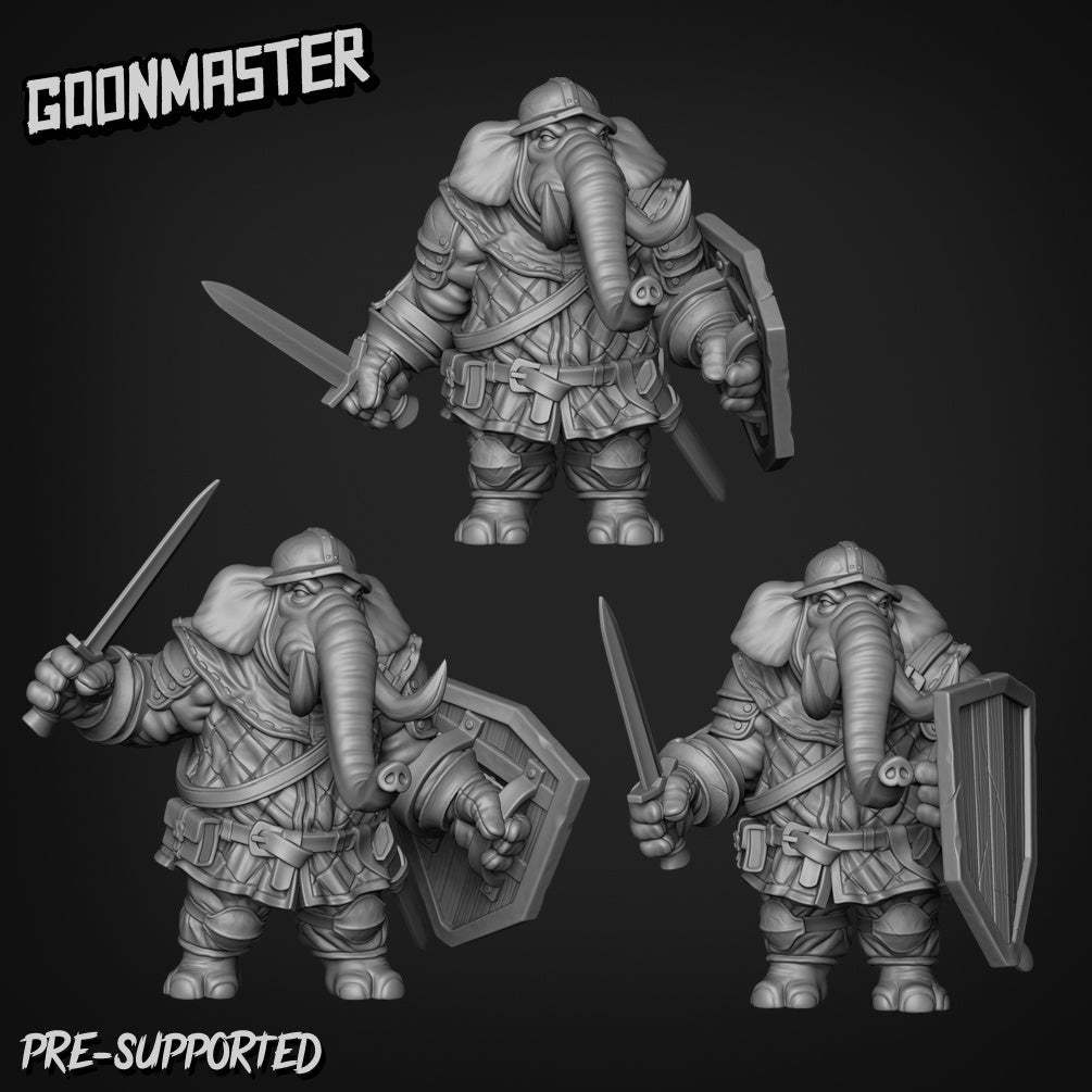 Elephant Folk Fighter Miniature | Set of 3 - Tabletop RPG & D&D miniature. Perfect for wargaming & collectors