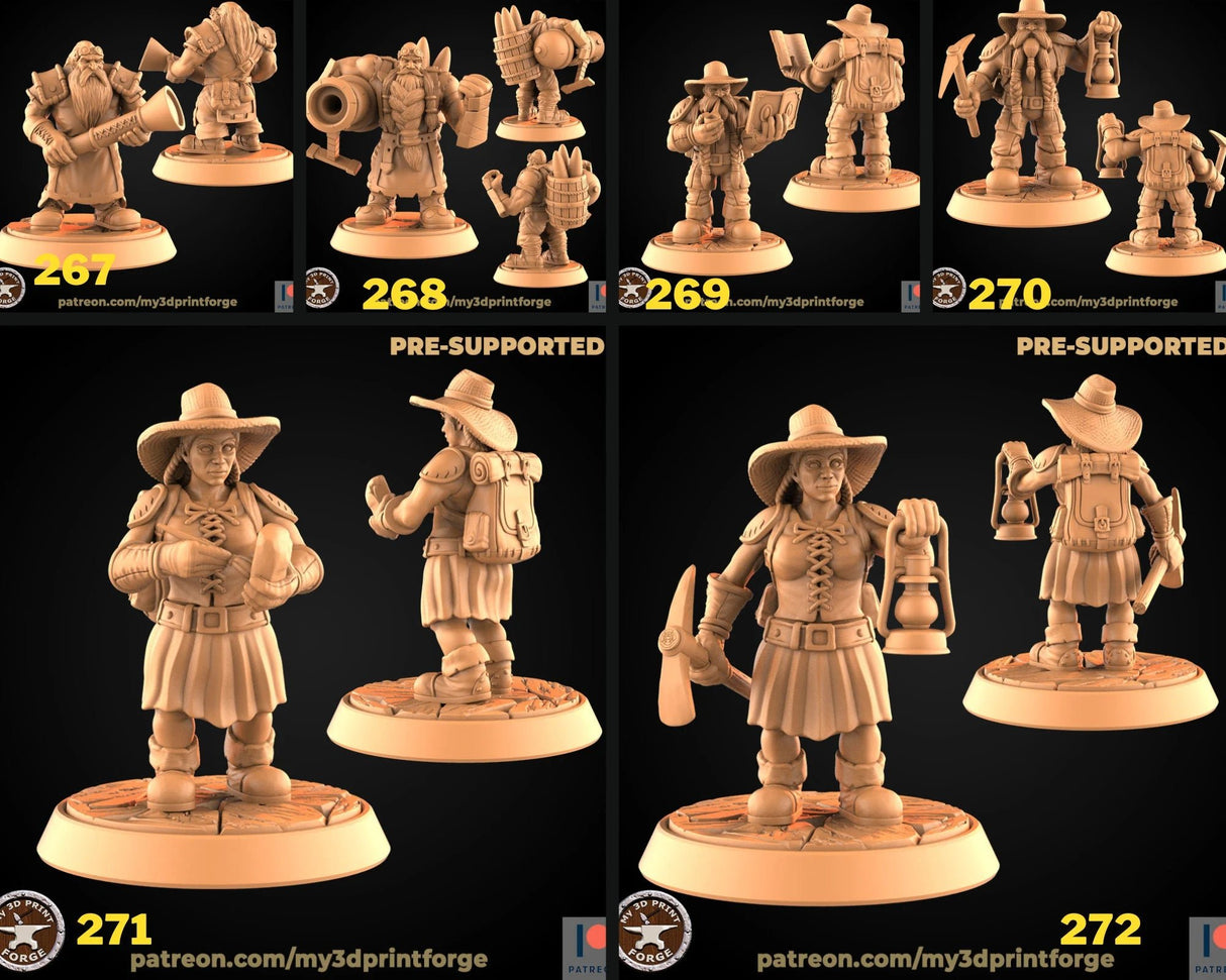Engineer And Mining Dwarf Miniature | Set of 6 - Tabletop RPG & D&D miniature. Perfect for wargaming & collectors