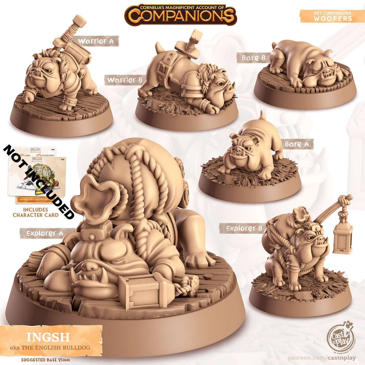English Bulldog Companion Miniature | Bare A - Tabletop RPG & D&D miniature. Perfect for wargaming & collectors
