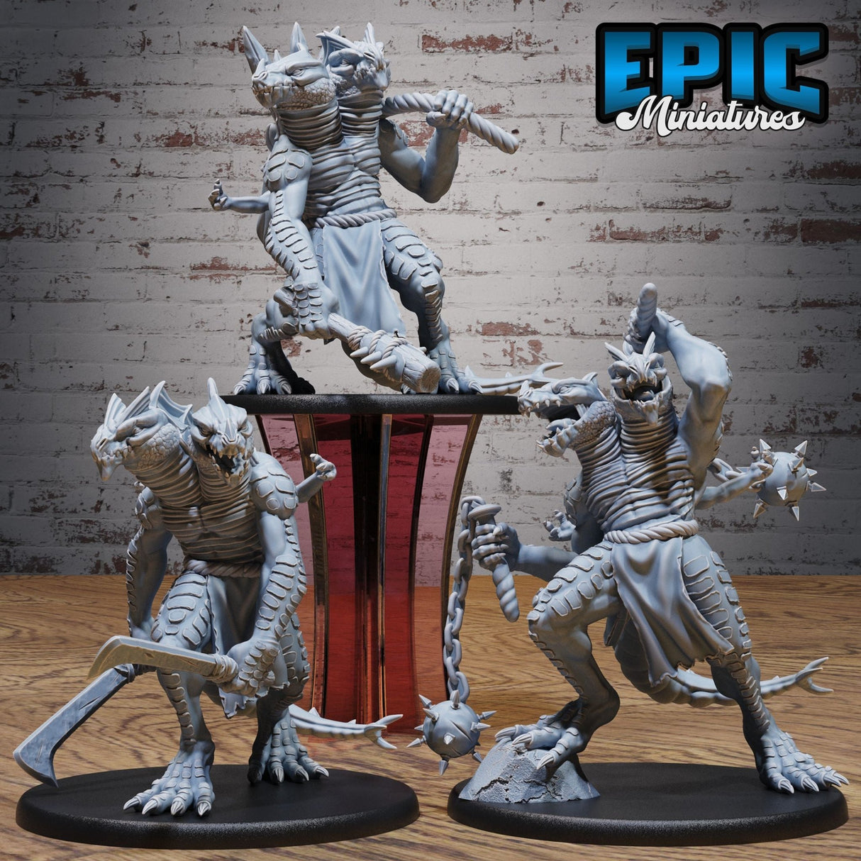 Ettin lizardfolk Giant Miniature | Set of 3 - Tabletop RPG & D&D miniature. Perfect for wargaming & collectors