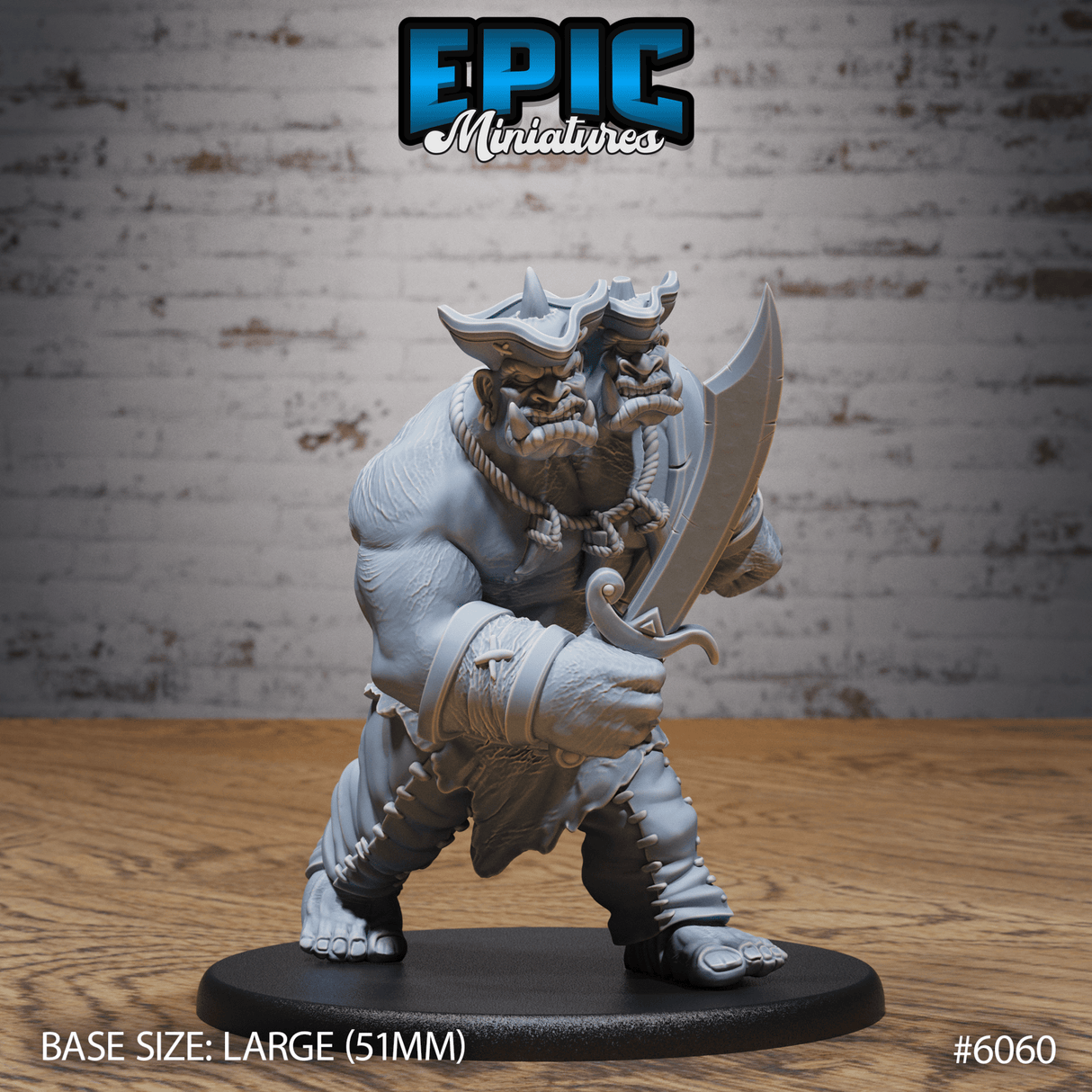 Ettin Pirate Miniature | A - Tabletop RPG & D&D miniature. Perfect for wargaming & collectors