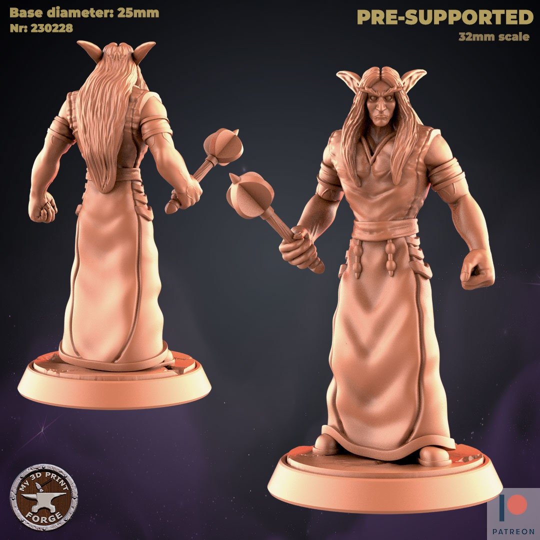 Female and male Elf Cleric Miniature | Male Version - Tabletop RPG & D&D miniature. Perfect for wargaming & collectors