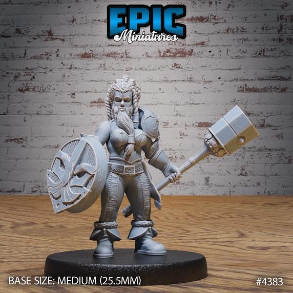 Female Bearded Dwarf Miniature | 4383 - Tabletop RPG & D&D miniature. Perfect for wargaming & collectors