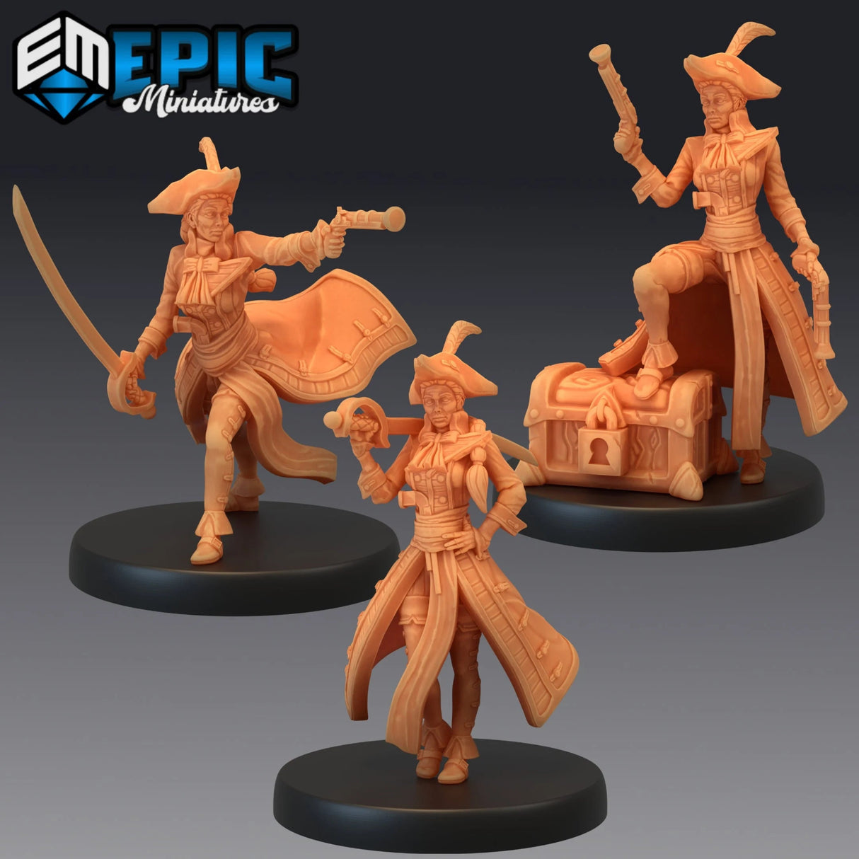 Female Captain Miniature | Set of 3 - Tabletop RPG & D&D miniature. Perfect for wargaming & collectors