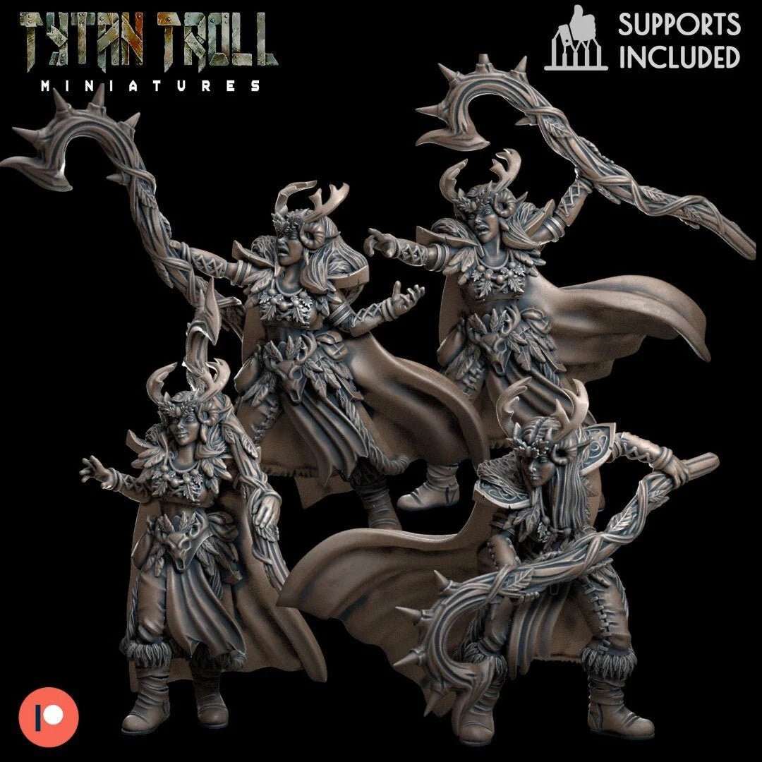 Female Druid Miniature | Set of 4 - Tabletop RPG & D&D miniature. Perfect for wargaming & collectors