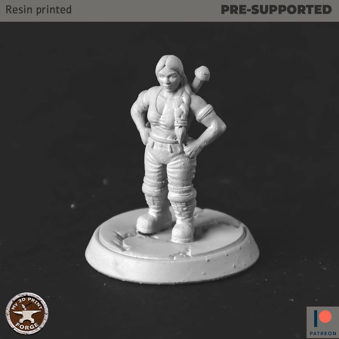Female Dwarf Builder Miniature | B - Tabletop RPG & D&D miniature. Perfect for wargaming & collectors