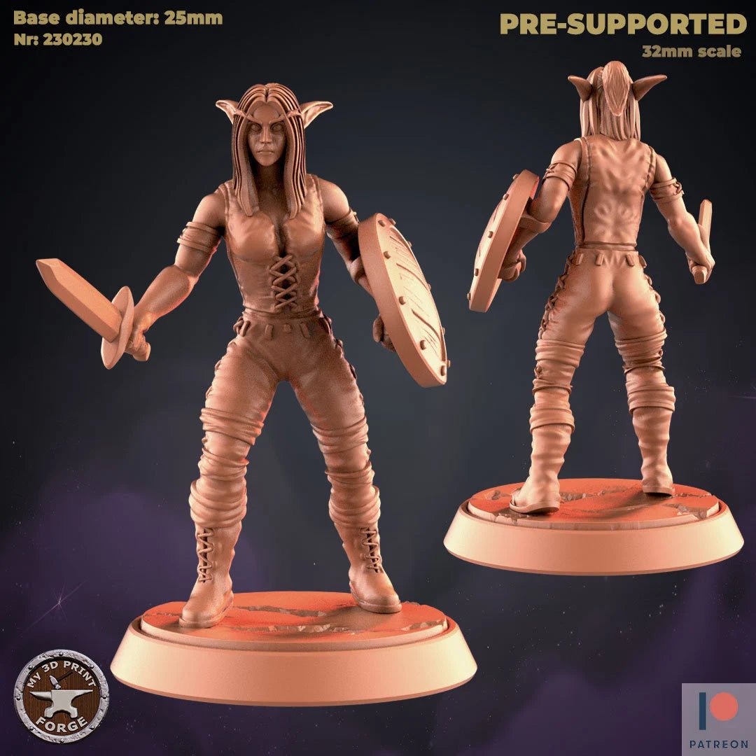 Female Elf Fighter Miniature | B - Tabletop RPG & D&D miniature. Perfect for wargaming & collectors