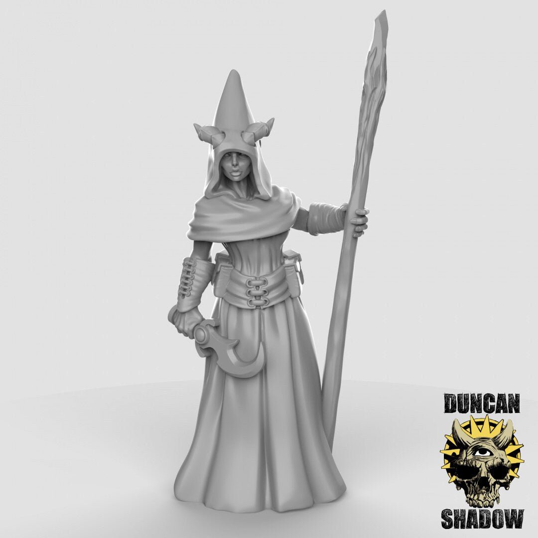 Female Tiefling Wizard Miniature | B - Tabletop RPG & D&D miniature. Perfect for wargaming & collectors