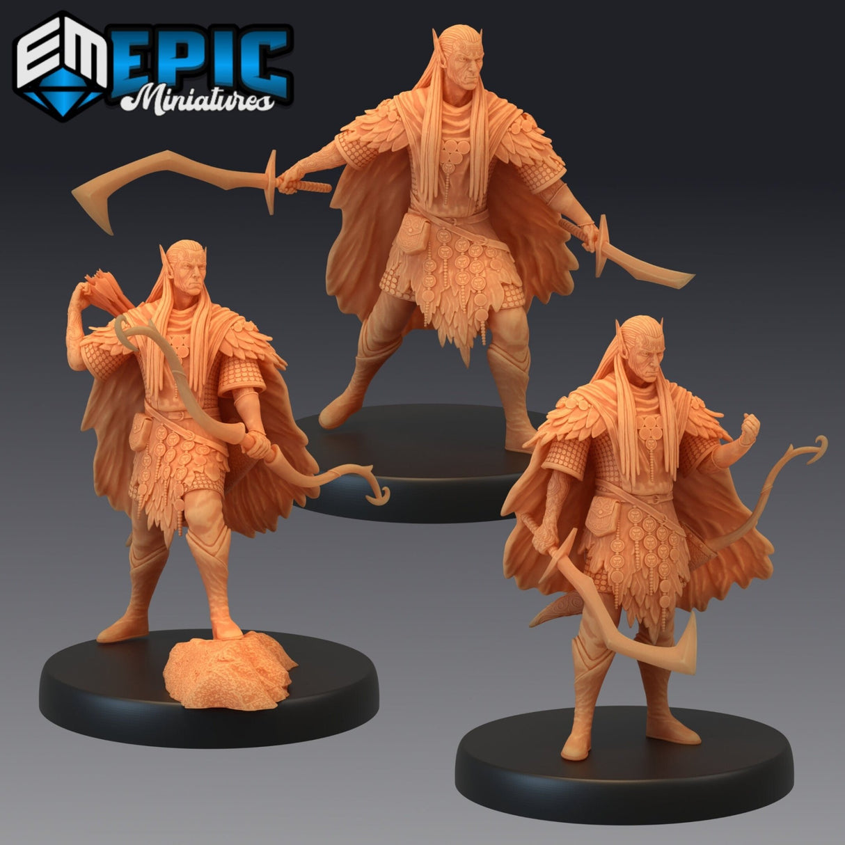 Fey Elf Miniature | Set of 3 - Tabletop RPG & D&D miniature. Perfect for wargaming & collectors