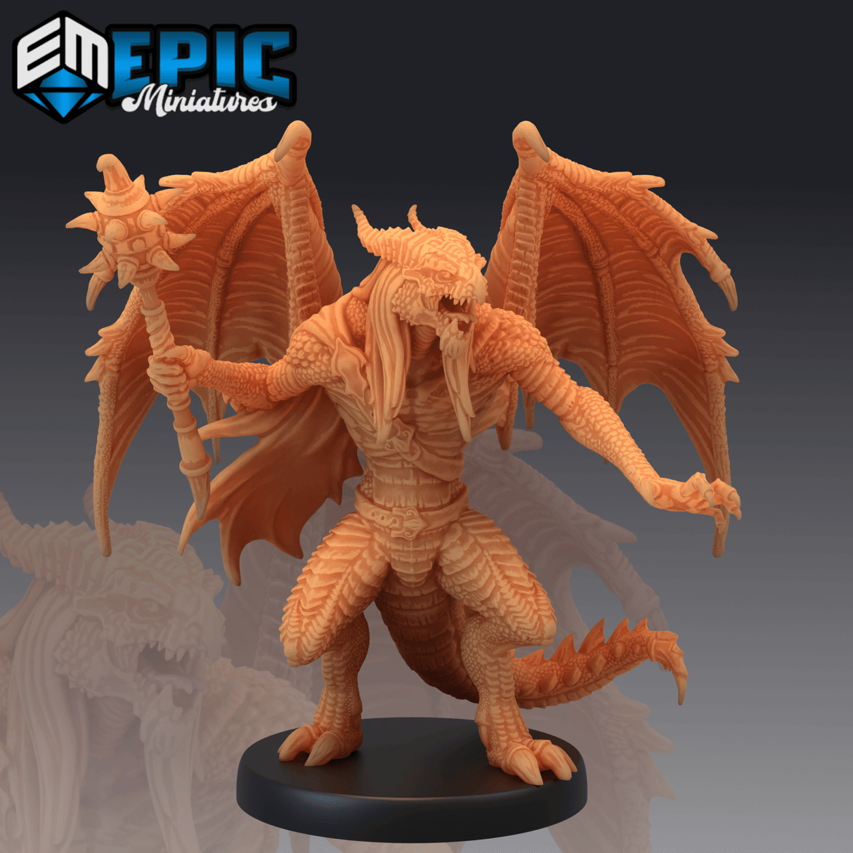 Fire Draconic Demon Miniature | A - Tabletop RPG & D&D miniature. Perfect for wargaming & collectors