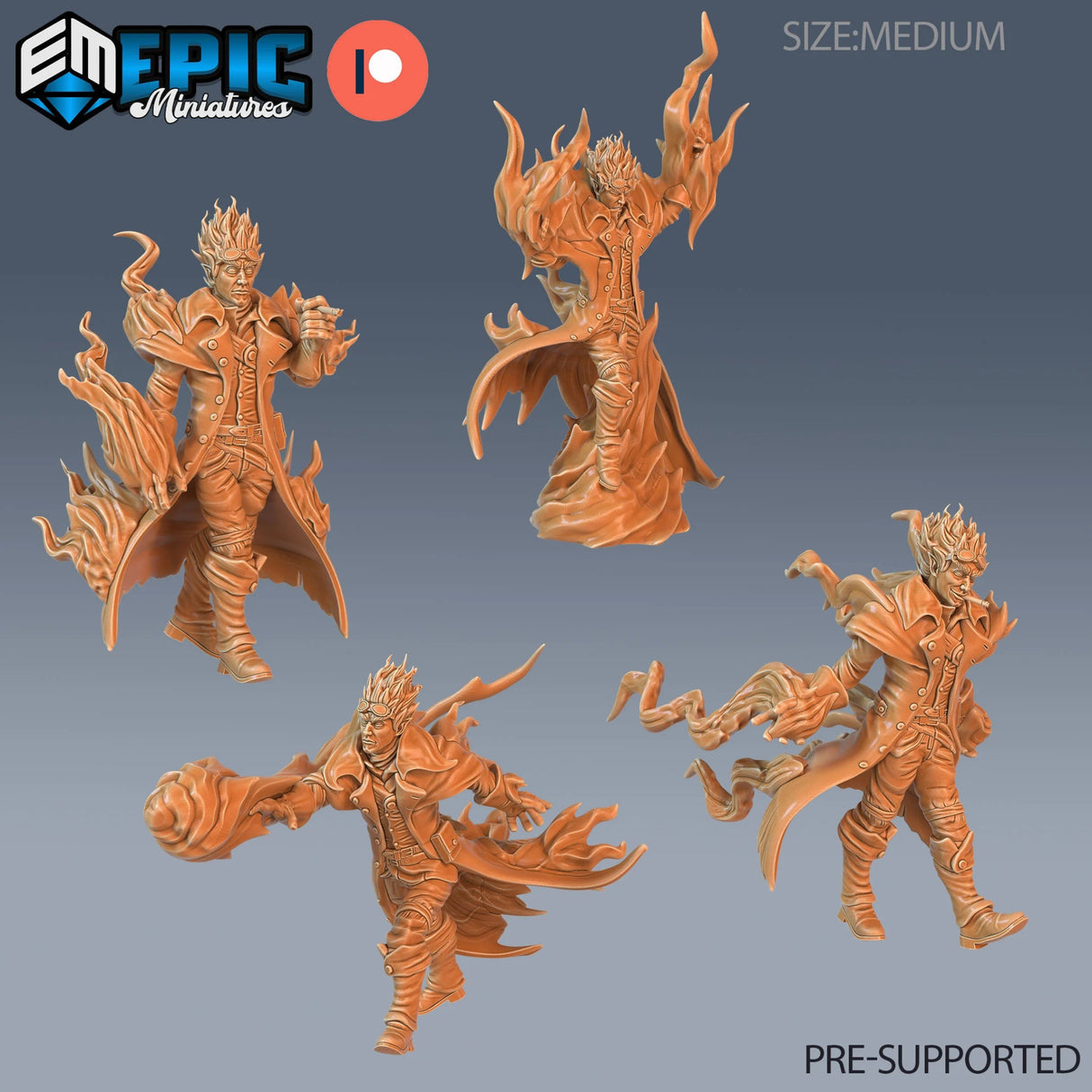 Fire Genasi Miniature | set of 4 - Tabletop RPG & D&D miniature. Perfect for wargaming & collectors