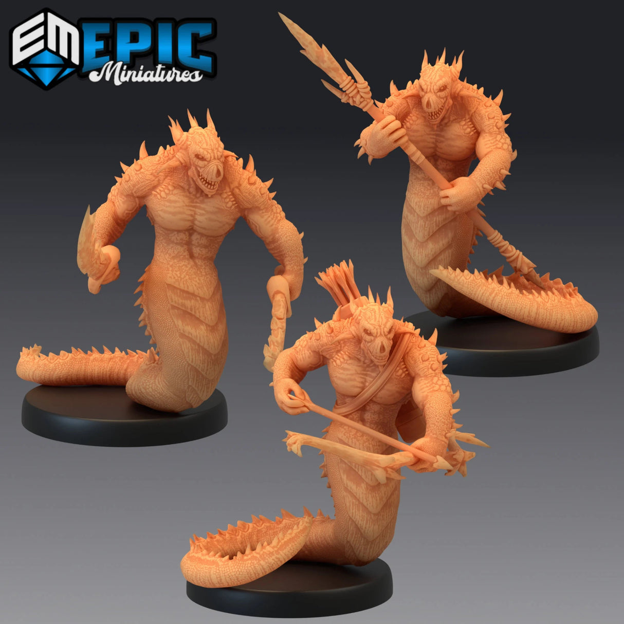 Fire Salamander Miniature | Set of 3 - Tabletop RPG & D&D miniature. Perfect for wargaming & collectors