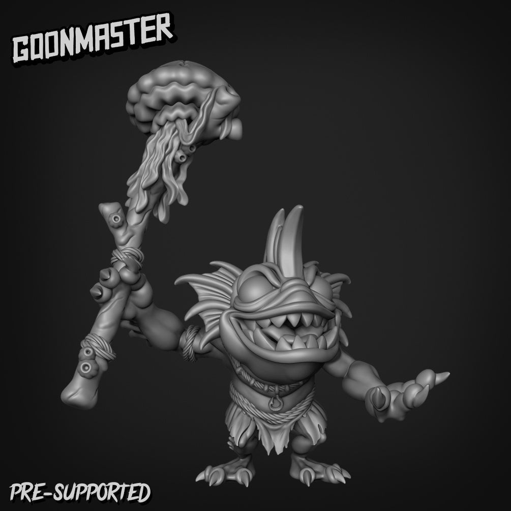 Fish Folk Shaman Miniature | A - Tabletop RPG & D&D miniature. Perfect for wargaming & collectors