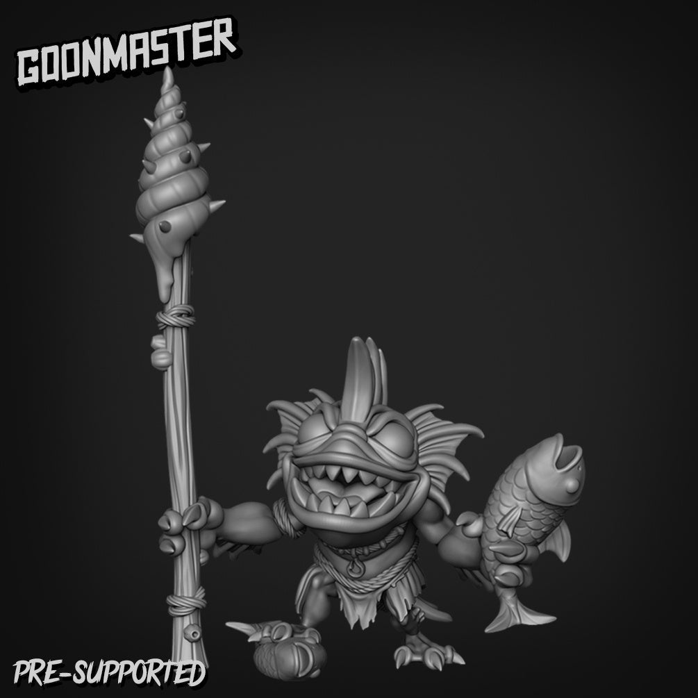 Fish Folk Shaman Miniature | C - Tabletop RPG & D&D miniature. Perfect for wargaming & collectors