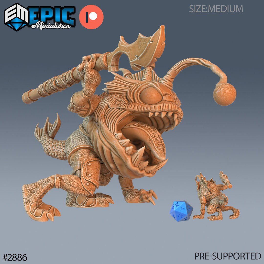 FishFolk Anglerfish Miniature | C - Tabletop RPG & D&D miniature. Perfect for wargaming & collectors