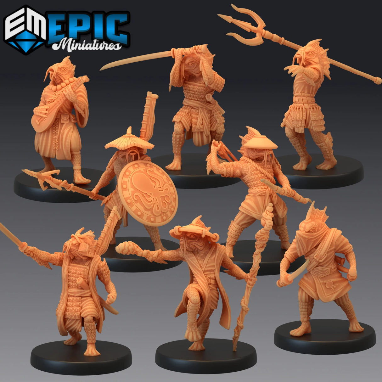 FishFolk Koi Miniature | Set of 8 - Tabletop RPG & D&D miniature. Perfect for wargaming & collectors