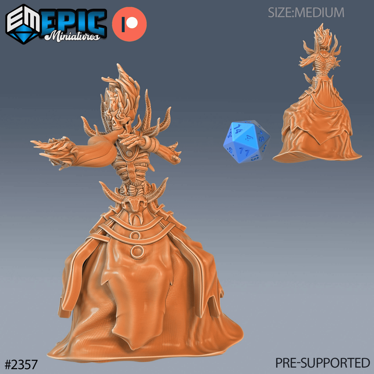 Flame Lich Miniature | B - Tabletop RPG & D&D miniature. Perfect for wargaming & collectors