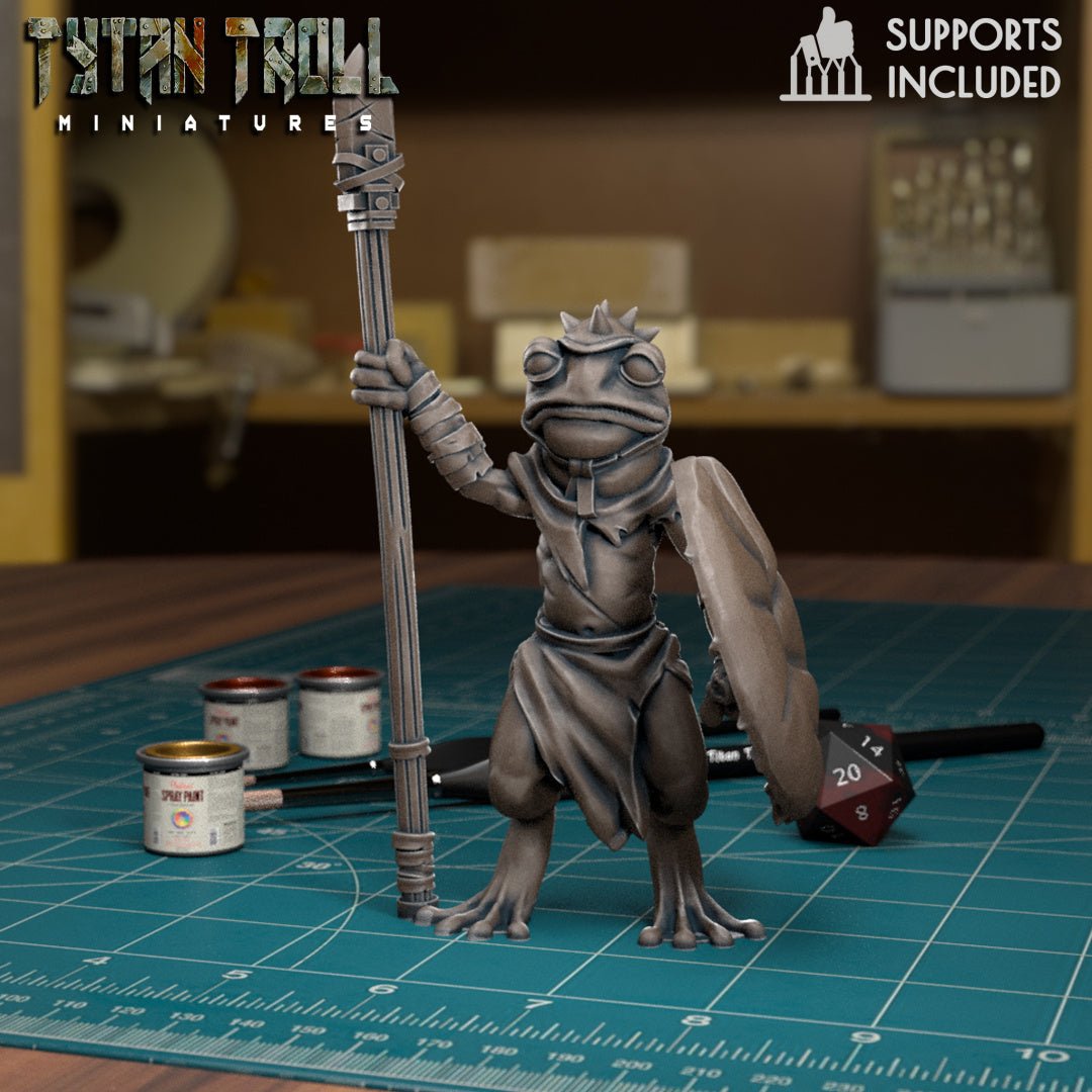 Frog Folk Fighter Miniature | H - Tabletop RPG & D&D miniature. Perfect for wargaming & collectors