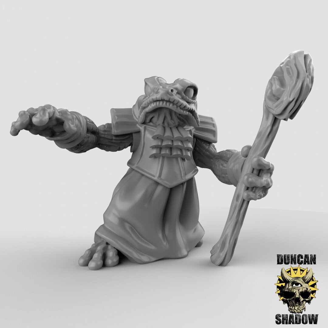 Warlock Frog Folk Miniature | A - Tabletop RPG & D&D miniature. Perfect for wargaming & collectors