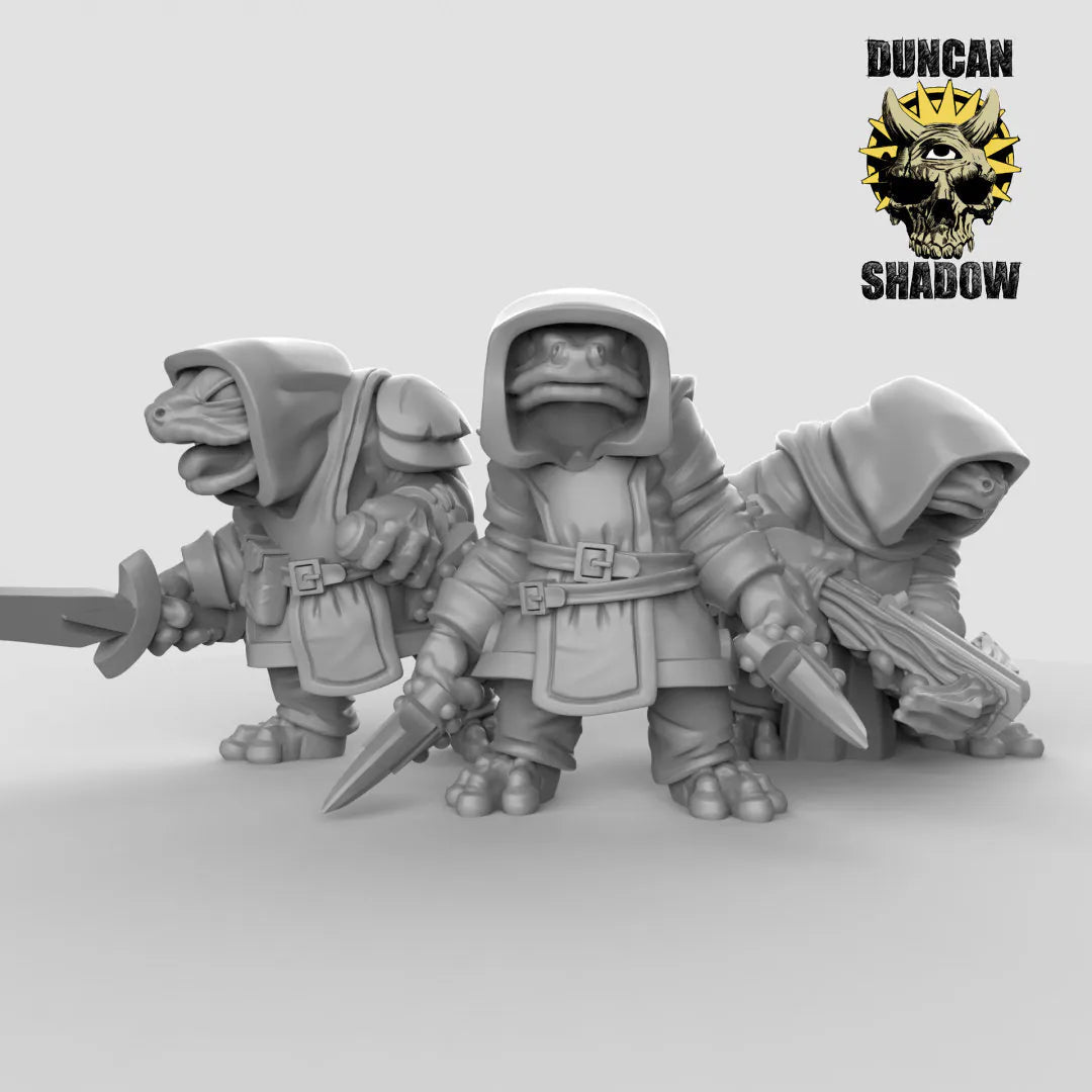 Frog Folk Rogue Assassin Miniature | Set of 3 - Tabletop RPG & D&D miniature. Perfect for wargaming & collectors