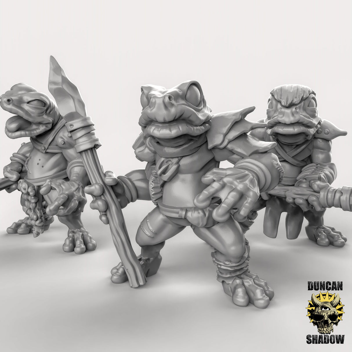 Frog Folk with Spears Miniature | Set of 3 - Tabletop RPG & D&D miniature. Perfect for wargaming & collectors