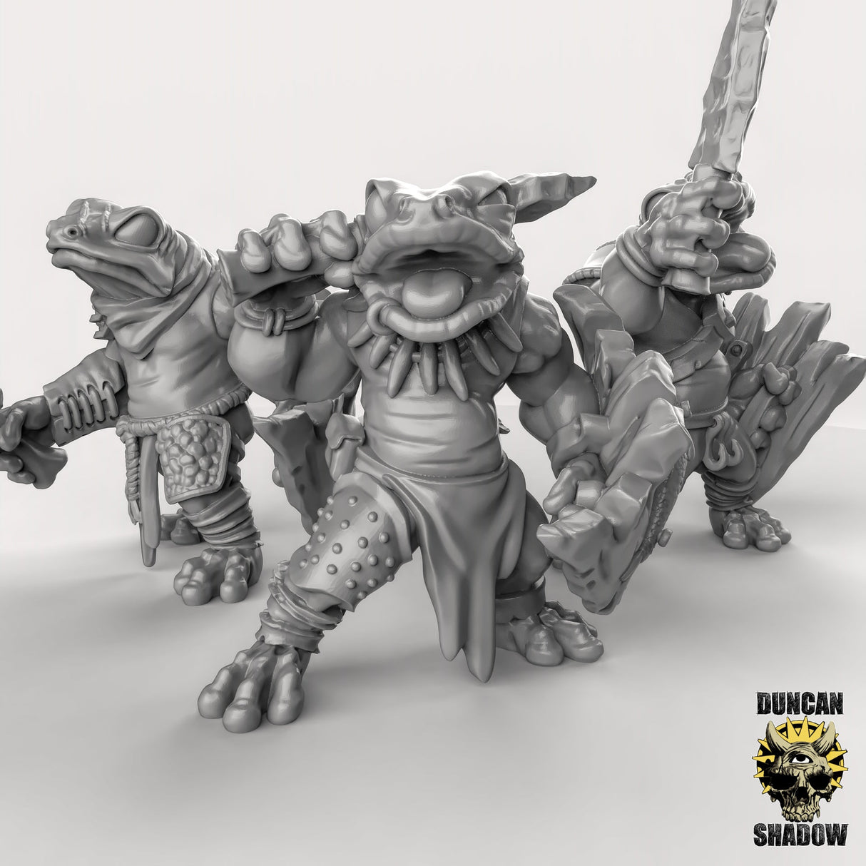 Frog Folk with Sword and Shield Miniature | Set of 3 - Tabletop RPG & D&D miniature. Perfect for wargaming & collectors