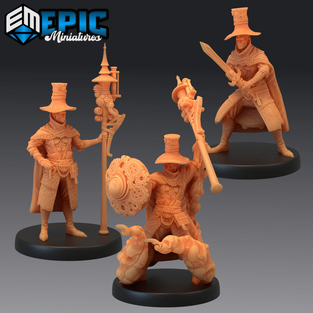 Gear Wizard Miniature | Set of 3 - Tabletop RPG & D&D miniature. Perfect for wargaming & collectors