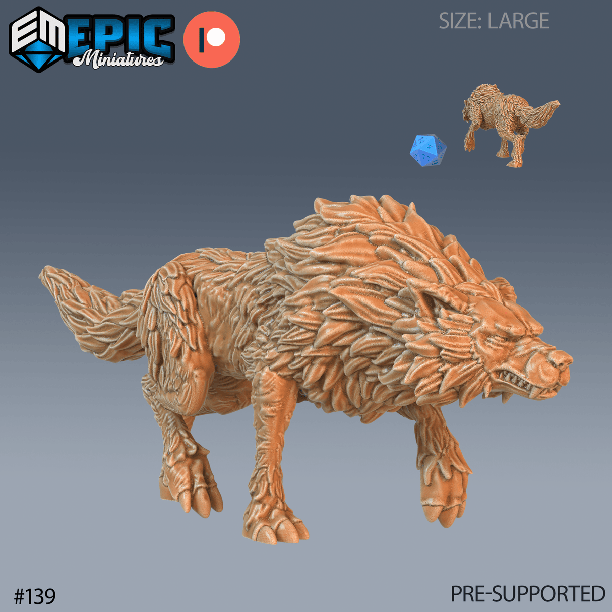 Giant Wolf Miniature | Set of 4 - Tabletop RPG & D&D miniature. Perfect for wargaming & collectors