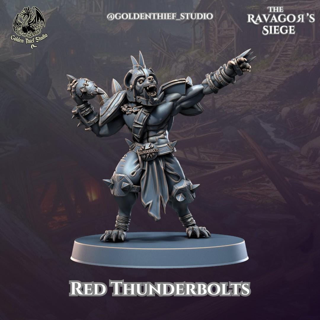Gnoll Red Thunderbolts Miniature | Gnoll A - Tabletop RPG & D&D miniature. Perfect for wargaming & collectors