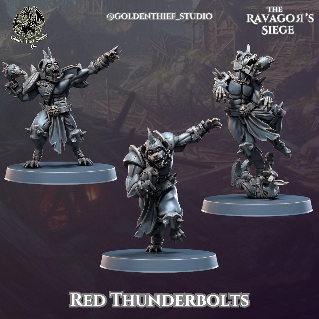 Gnoll Red Thunderbolts Miniature | Gnoll A - Tabletop RPG & D&D miniature. Perfect for wargaming & collectors