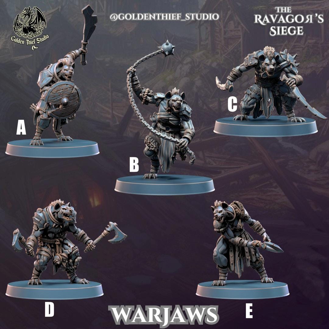 Gnoll Warjaws Miniature | Full Set All Models - Tabletop RPG & D&D miniature. Perfect for wargaming & collectors