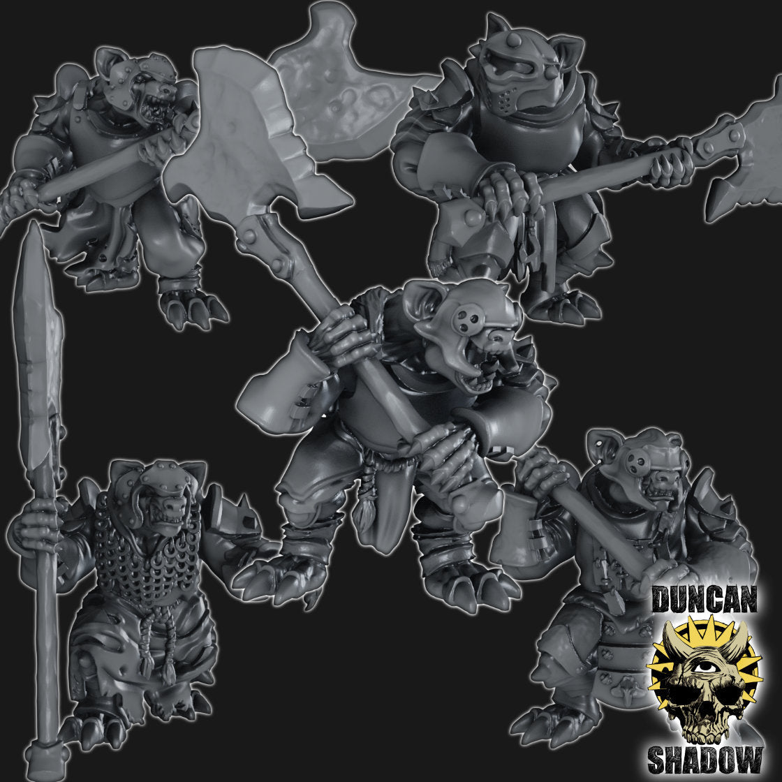 Gnolls with Great Axes Miniature | Set of 5 - Tabletop RPG & D&D miniature. Perfect for wargaming & collectors