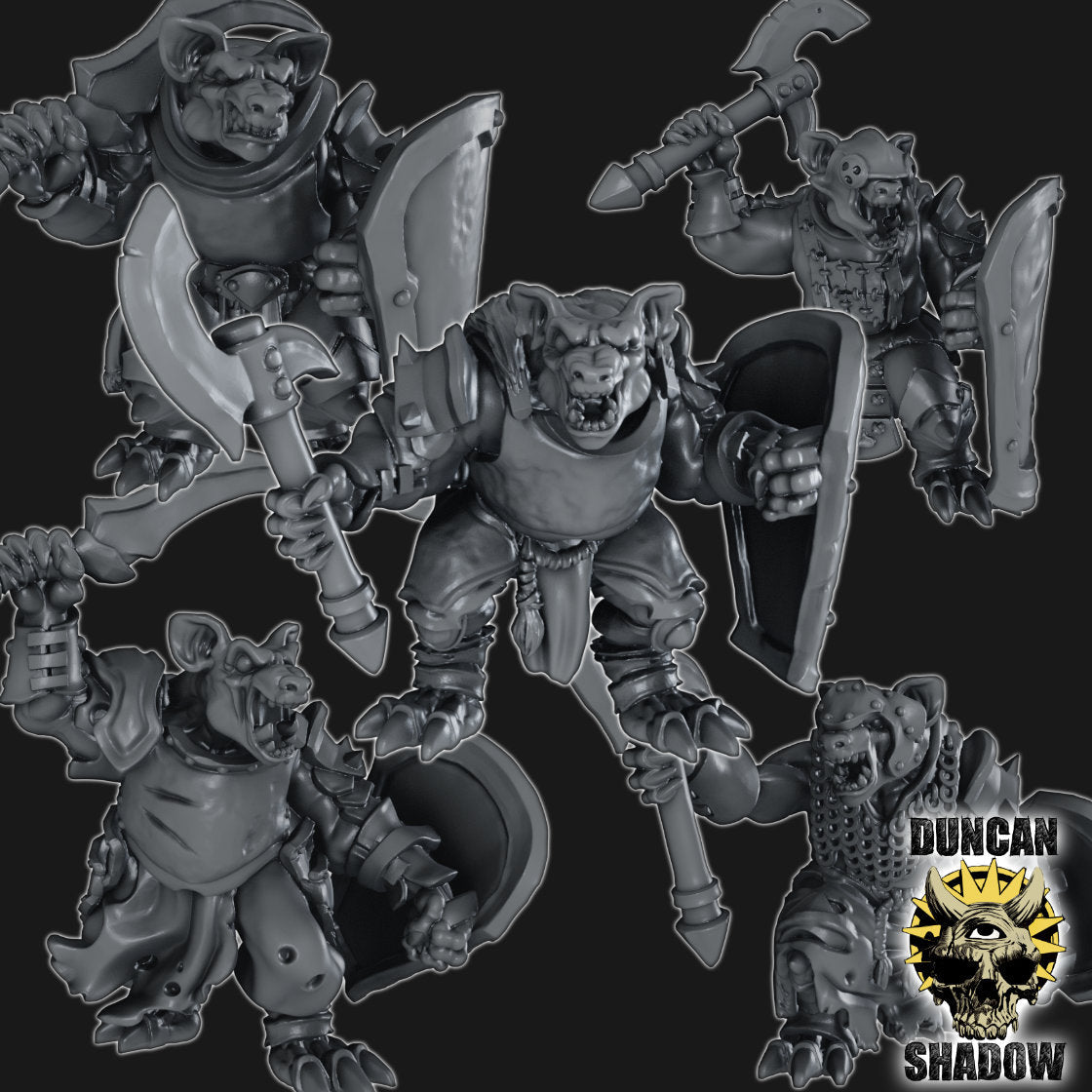 Gnolls with Hand Weapons and Shields Miniature | Set of 5 - Tabletop RPG & D&D miniature. Perfect for wargaming & collectors