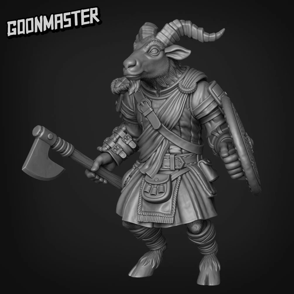 Goat Folk Axemen Miniature | E - Tabletop RPG & D&D miniature. Perfect for wargaming & collectors