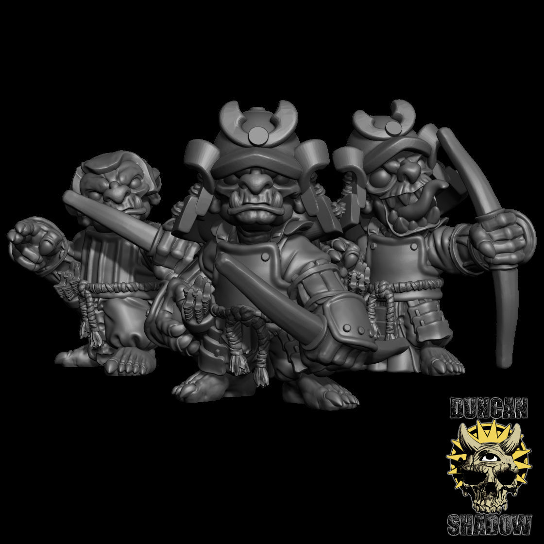 Goblin Samurai with Bows Miniature | Set of 3 - Tabletop RPG & D&D miniature. Perfect for wargaming & collectors
