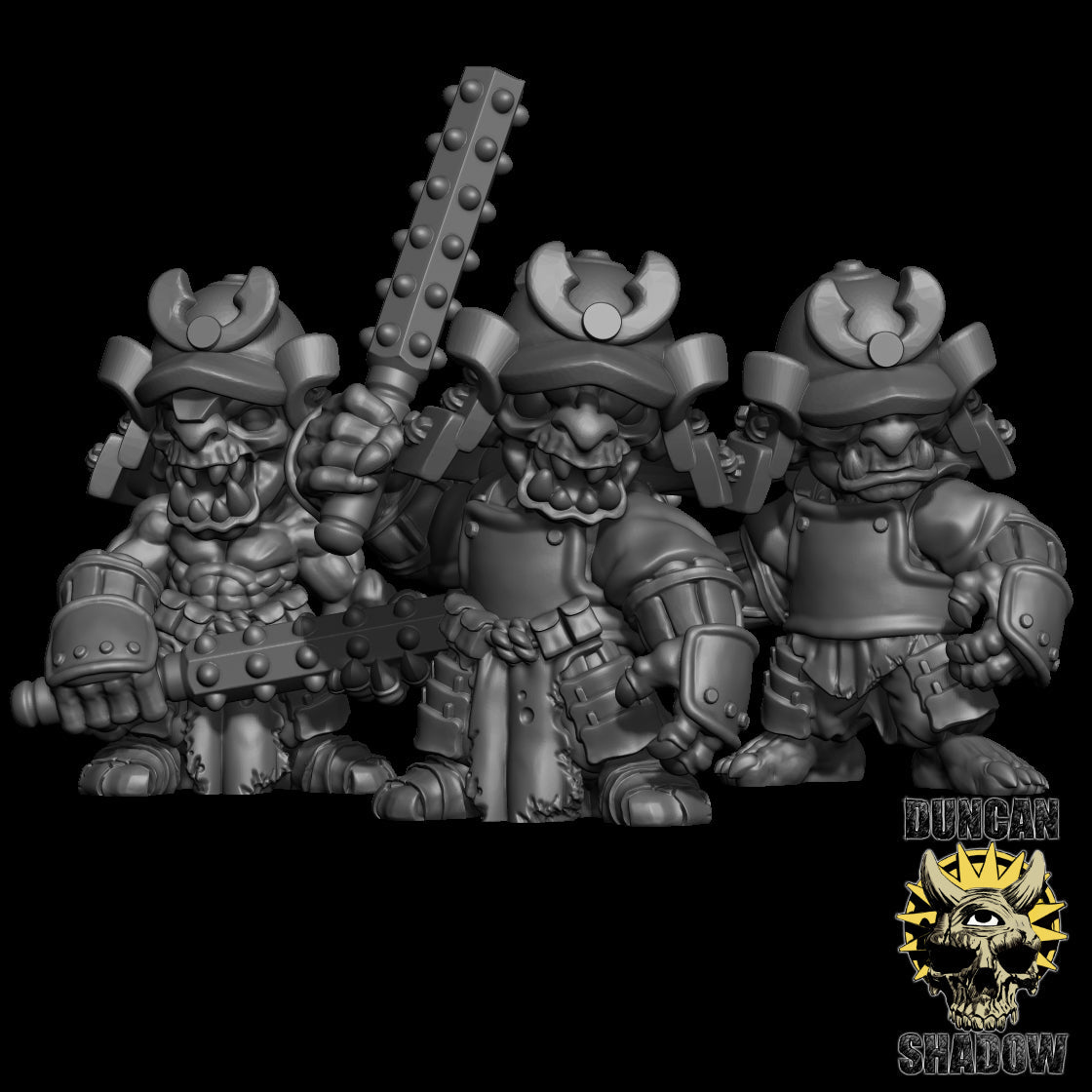 Goblin Samurai with Clubs Miniature | Set of 3 - Tabletop RPG & D&D miniature. Perfect for wargaming & collectors