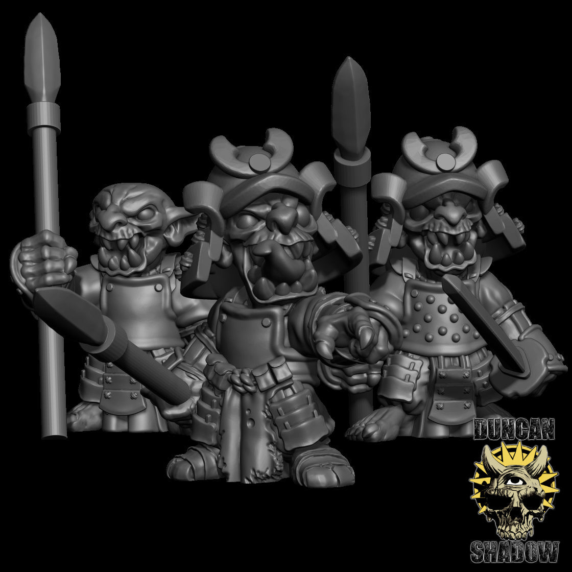Goblin Samurai with Spears Miniature | Set of 3 - Tabletop RPG & D&D miniature. Perfect for wargaming & collectors