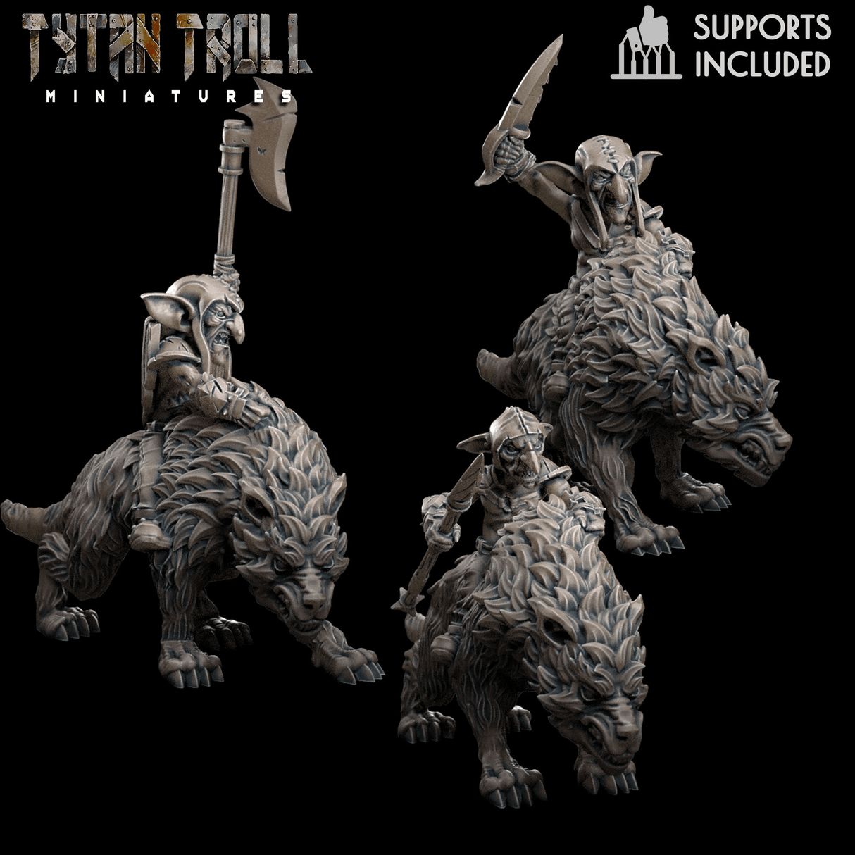 Goblin Wolf Rider Miniature | Set of 3 - Tabletop RPG & D&D miniature. Perfect for wargaming & collectors