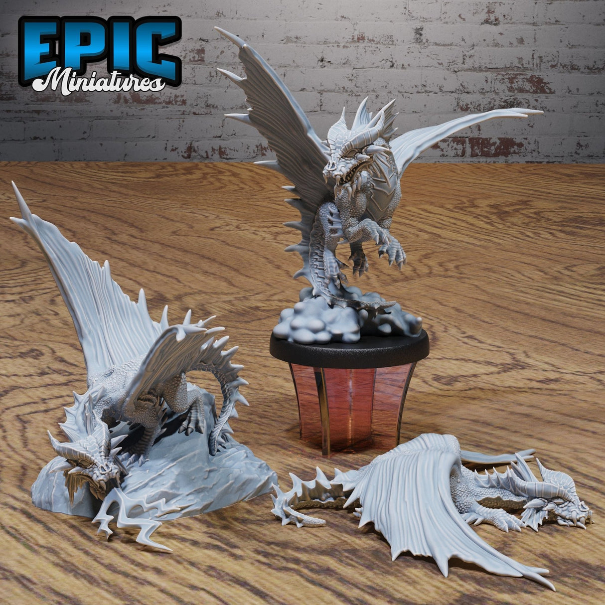 Gold Dragon Miniature | Set of 3 - Tabletop RPG & D&D miniature. Perfect for wargaming & collectors