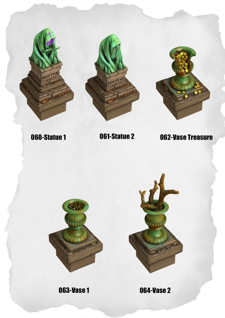 Graveyard Tiles Statues & Vases Pack (HG 060 to HG 064) | Set of 5 - Tabletop RPG & D&D miniature. Perfect for wargaming & collectors