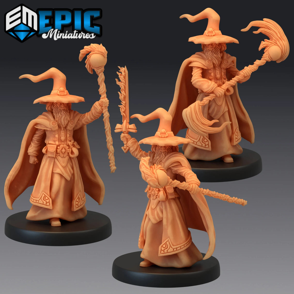 Gray Wizard Miniature | Set of 3 - Tabletop RPG & D&D miniature. Perfect for wargaming & collectors