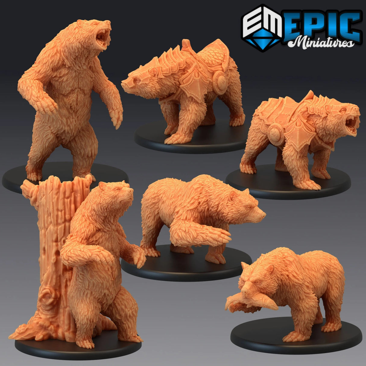 Grizzly Bear Miniature | set of 5 - Tabletop RPG & D&D miniature. Perfect for wargaming & collectors