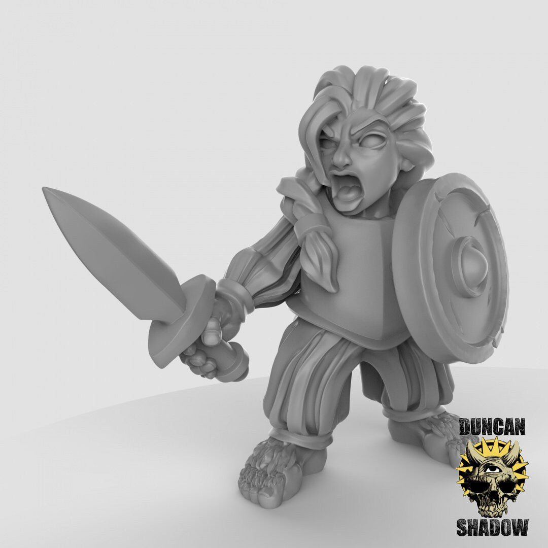 female Halfling Fighter Miniature | A - Tabletop RPG & D&D miniature. Perfect for wargaming & collectors