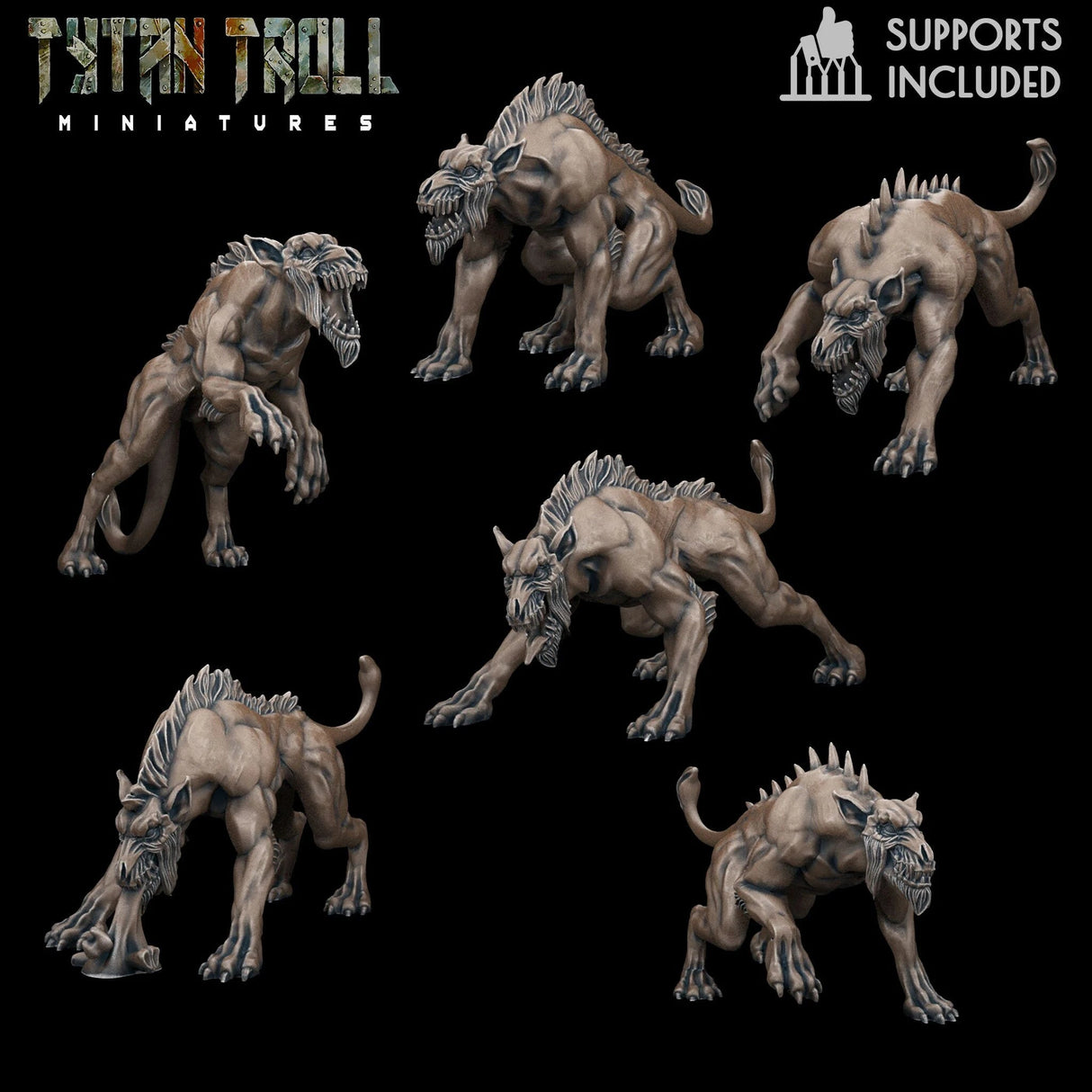 Hellhound Pack Miniature | set of 6 - Tabletop RPG & D&D miniature. Perfect for wargaming & collectors