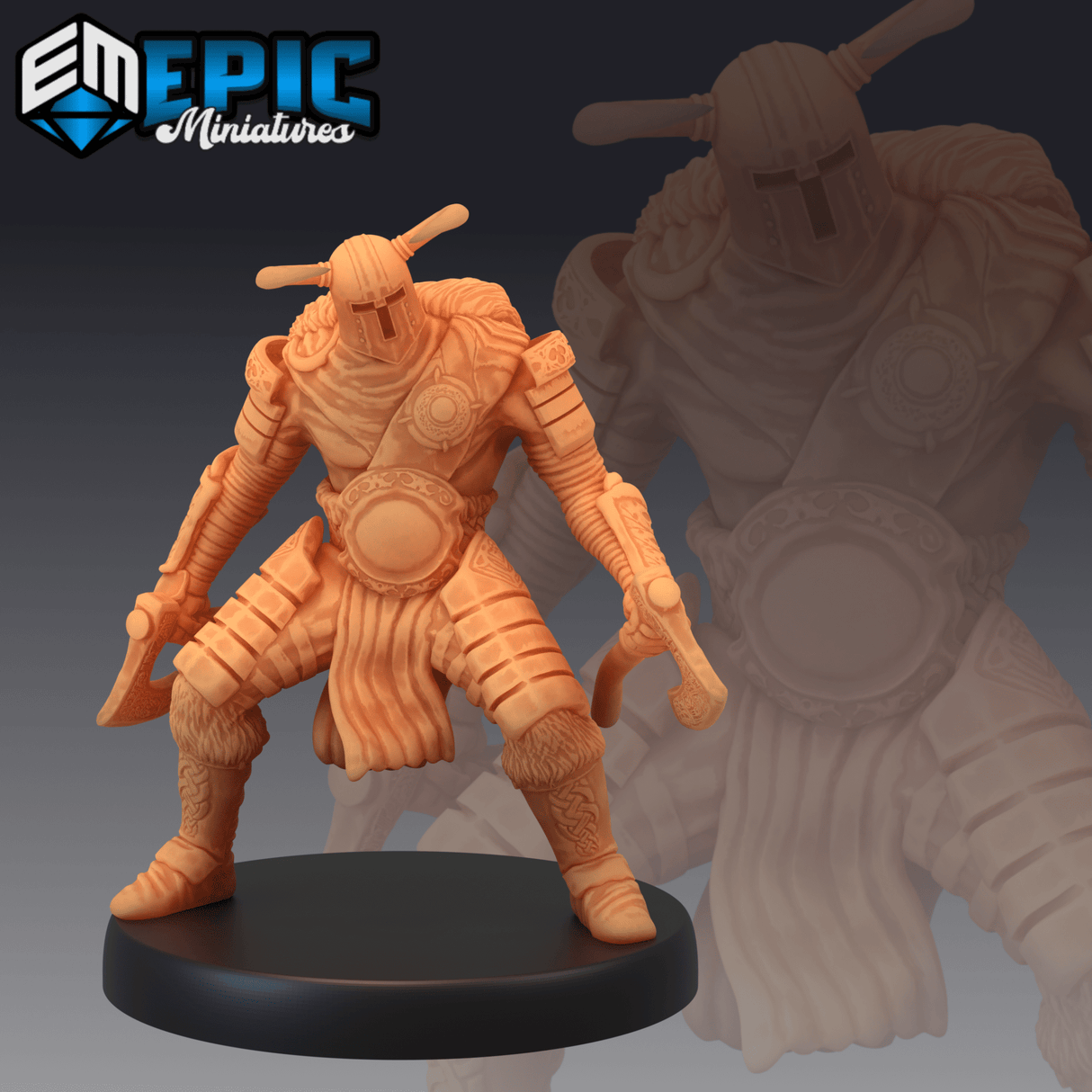 Helmed Barbarian Miniature | A - Tabletop RPG & D&D miniature. Perfect for wargaming & collectors