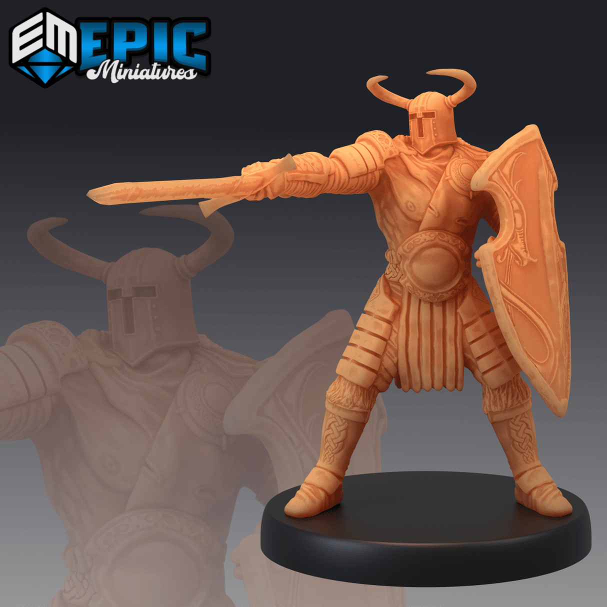 Helmed Barbarian Miniature | C - Tabletop RPG & D&D miniature. Perfect for wargaming & collectors