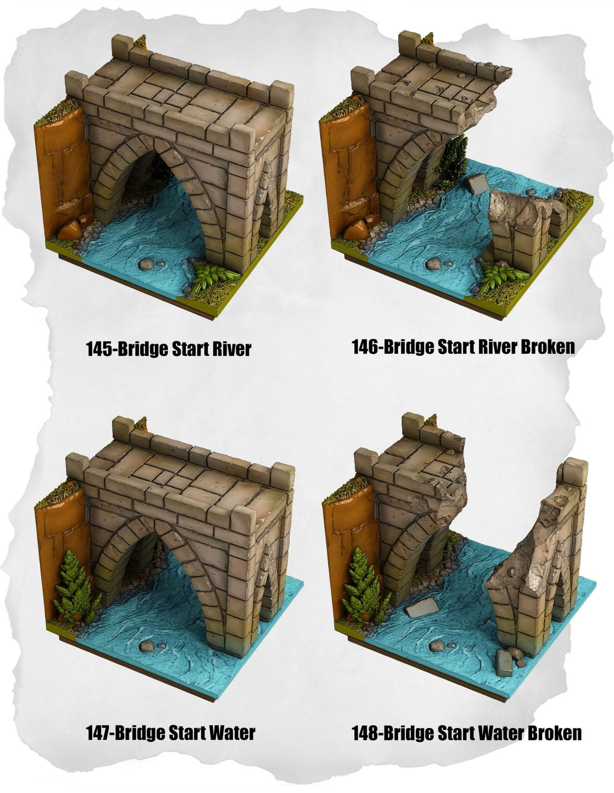 Highland Tiles Bridge Start River Pack (MH 145 to MH 148) | Set of 4 - Tabletop RPG & D&D miniature. Perfect for wargaming & collectors