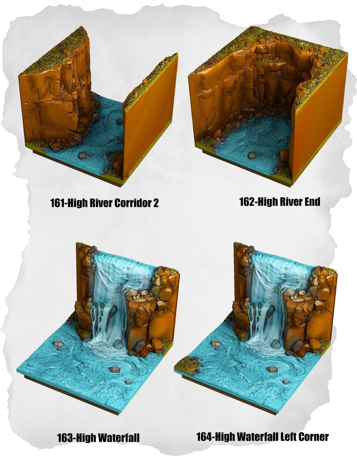 Highland Tiles High River Corridor & Waterfall Corner Pack (MH 161 to MH 164) | Set of 4 - Tabletop RPG & D&D miniature. Perfect for wargaming & collectors