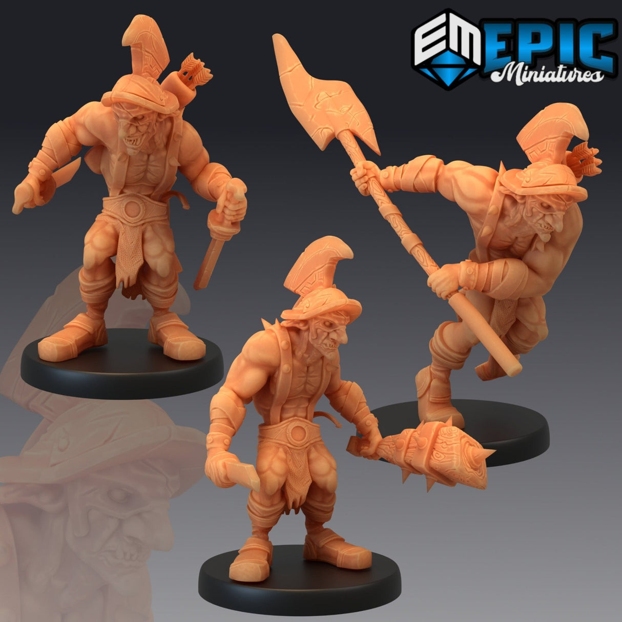 Hobgoblin Gladiator Miniature | Set of 3 - Tabletop RPG & D&D miniature. Perfect for wargaming & collectors